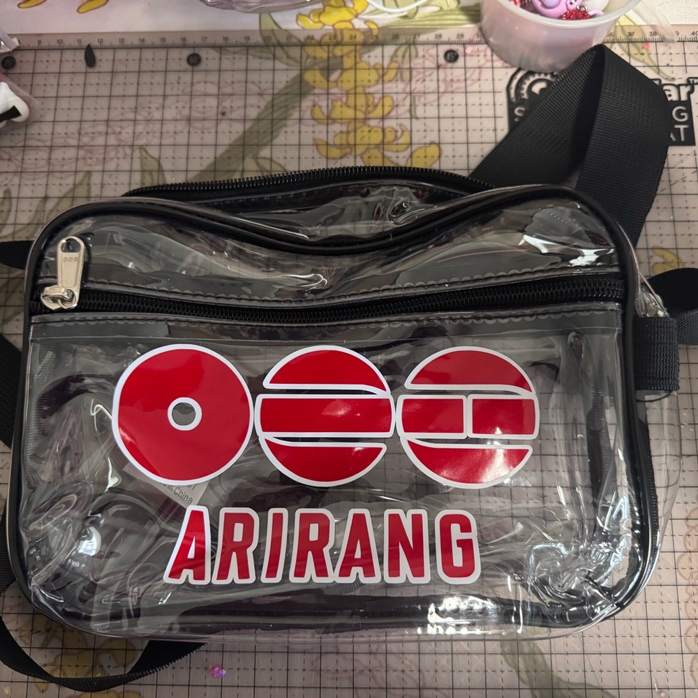 Stadium Size Clear Crossbody Bag in Black with Red Logo